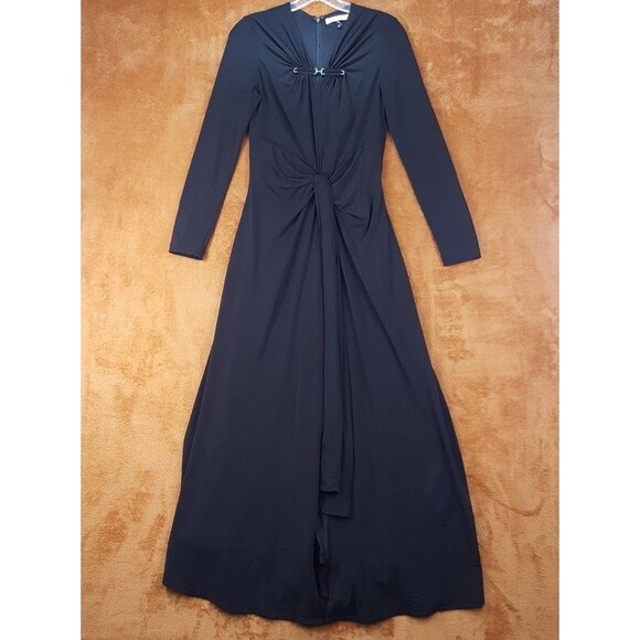 HALSTON HERITAGE Dress Womens Small Black Long Gown Keyhole Jersey Stretch Maxi - Picture 1 of 11
